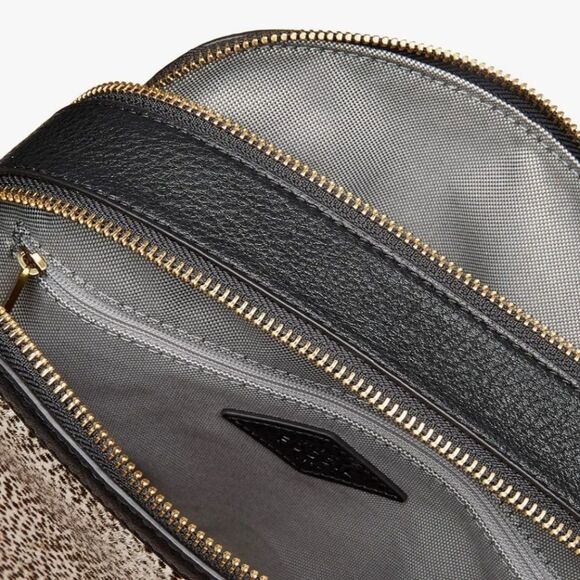 Fossil Crossbody Bag Women's Small Black Cream Animal Leopard Print Structured - Picture 5 of 13